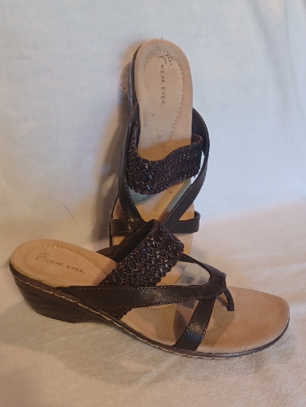 Women's Brown Wedge Sandals - Braided Strap